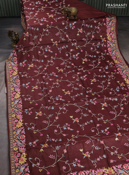 Brown Pure Tussar Silk - Embroidery