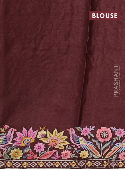Brown Pure Tussar Silk - Embroidery