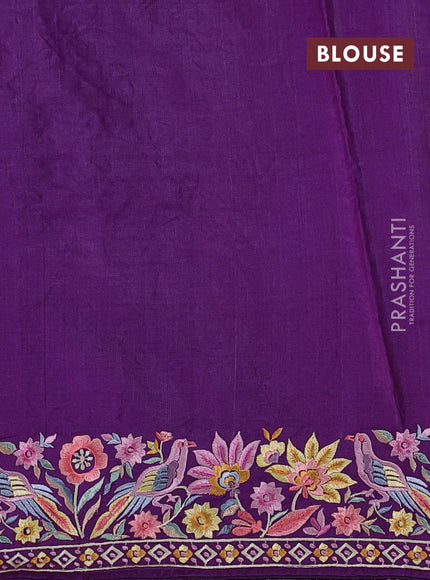 Purple Pure Tussar Silk - Embroidery
