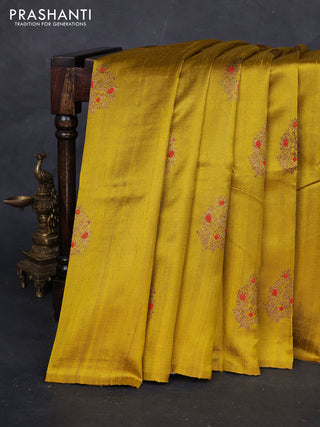 Mustard Banarasi Raw Silk Saree - Buttas