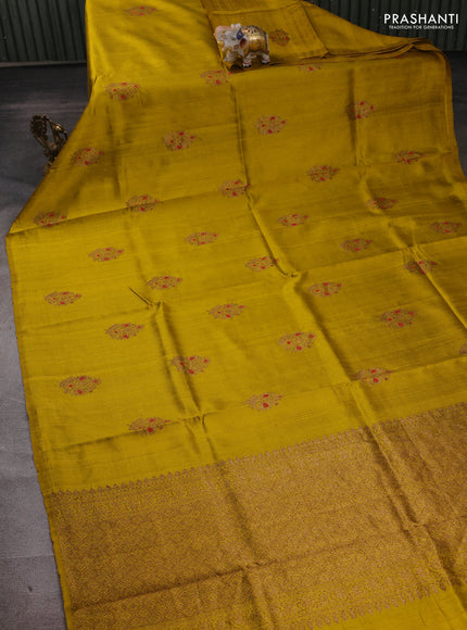 Mustard Banarasi Raw Silk Saree - Buttas