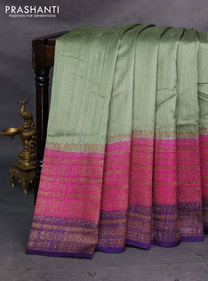 Pastel Green & Violet Banarasi Raw Silk Saree - Buttas