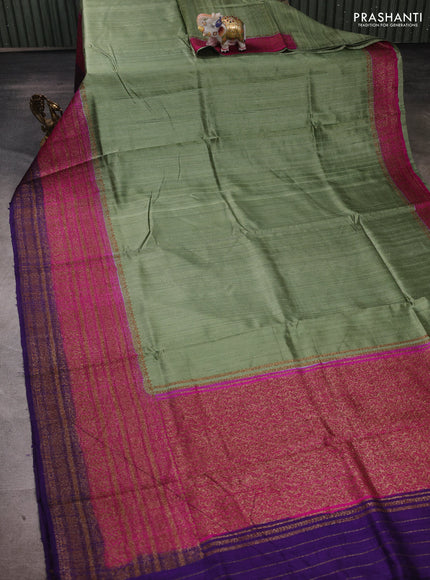 Pastel Green & Violet Banarasi Raw Silk Saree - Buttas