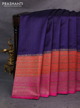 Blue & Pink Banarasi Raw Silk Saree - Buttas