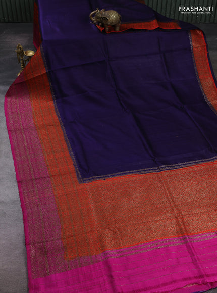 Blue & Pink Banarasi Raw Silk Saree - Buttas