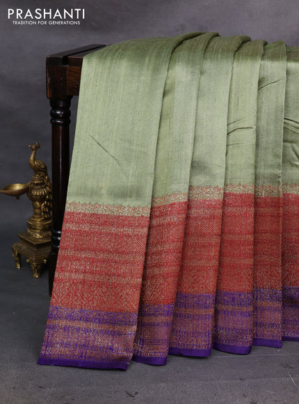Pastel Green & Violet Banarasi Raw Silk Saree - Buttas