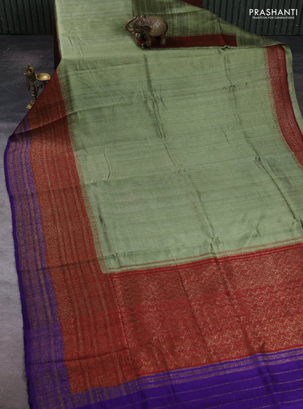 Pastel Green & Violet Banarasi Raw Silk Saree - Buttas