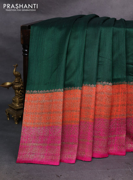 Bottle Green & Orange Banarasi Raw Silk Saree