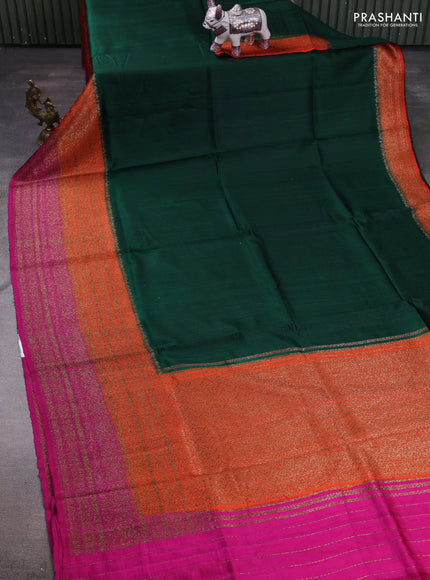 Bottle Green & Orange Banarasi Raw Silk Saree