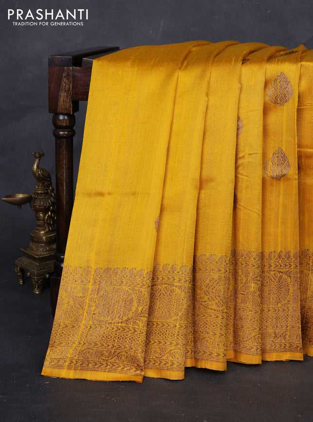 Yellow Banarasi Raw Silk Saree - Buttas