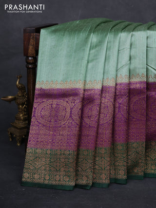Pastel Green & Purple Banarasi Raw Silk Saree