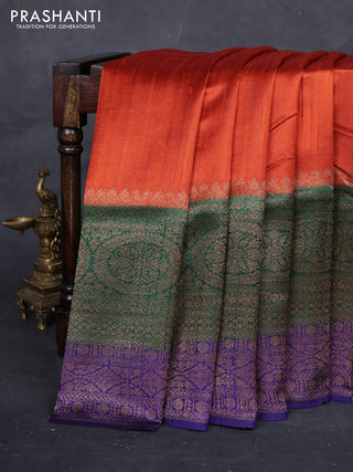 Rustic Orange & Green Banarasi Raw Silk Saree
