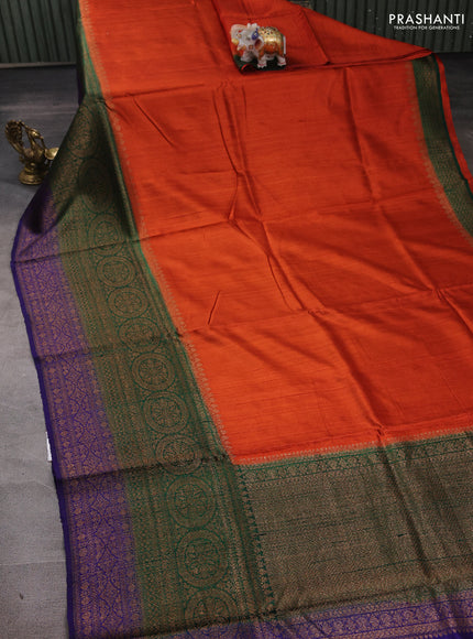 Rustic Orange & Green Banarasi Raw Silk Saree