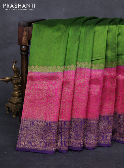 Green & Pink Banarasi Raw Silk Saree