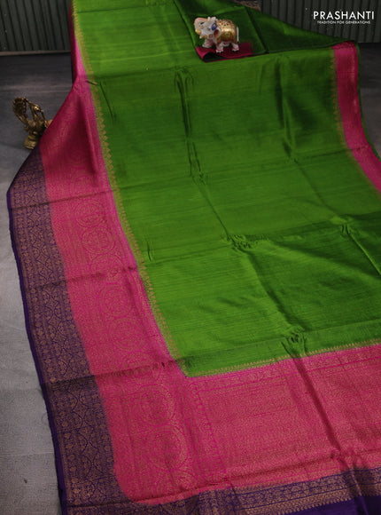 Green & Pink Banarasi Raw Silk Saree