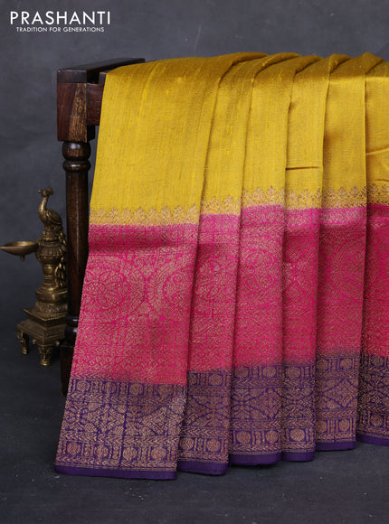 Yellow & Pink Banarasi Raw Silk Saree