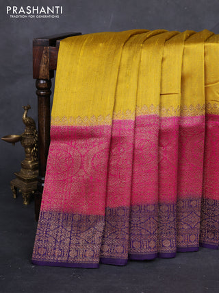 Yellow & Pink Banarasi Raw Silk Saree