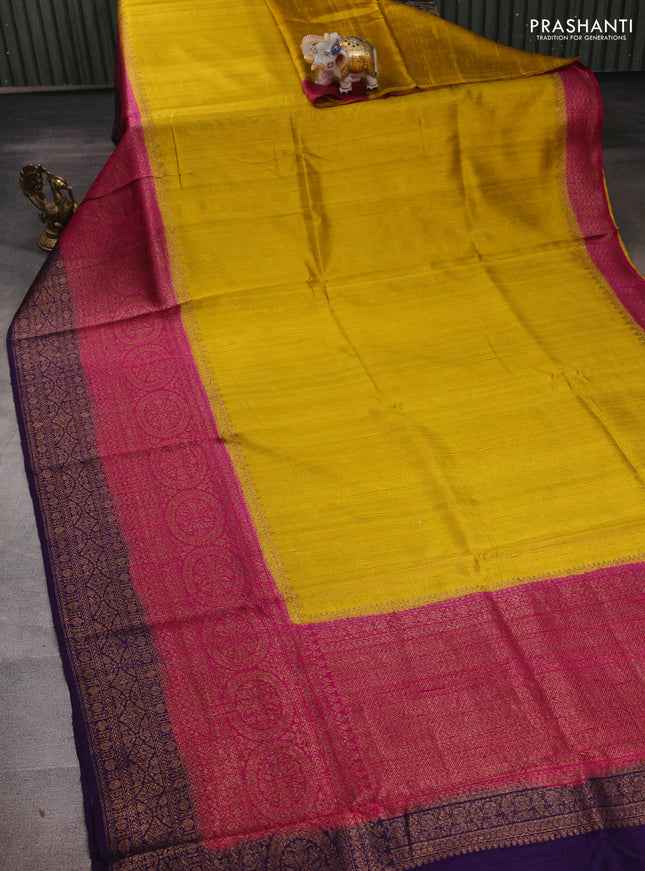 Yellow & Pink Banarasi Raw Silk Saree