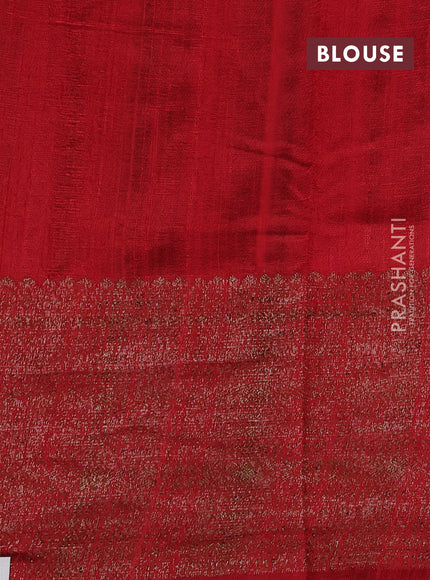 Green & Red Banarasi Raw Silk Saree - Buttas