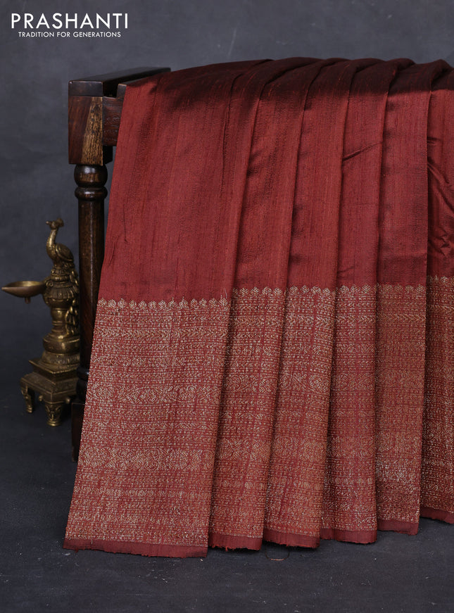 Brown & Pink Banarasi Raw Silk Saree - Buttas