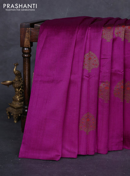 Magenta Pink & Blue Banarasi Raw Silk Saree - Buttas