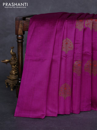 Magenta Pink & Blue Banarasi Raw Silk Saree - Buttas