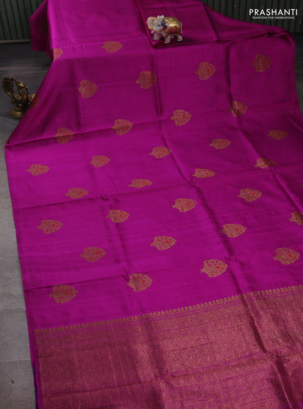Magenta Pink & Blue Banarasi Raw Silk Saree - Buttas