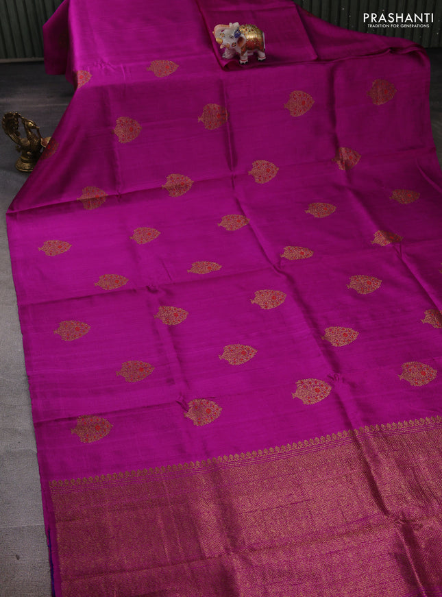 Magenta Pink & Blue Banarasi Raw Silk Saree - Buttas
