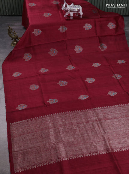 Red Banarasi Raw Silk Saree - Buttas