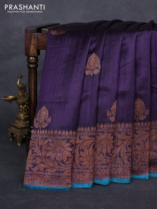 Violet & Peacock Green Banarasi Raw Silk Saree - Buttas
