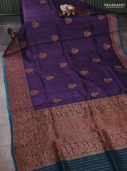 Violet & Peacock Green Banarasi Raw Silk Saree - Buttas