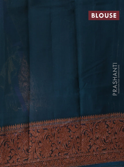 Violet & Peacock Green Banarasi Raw Silk Saree - Buttas