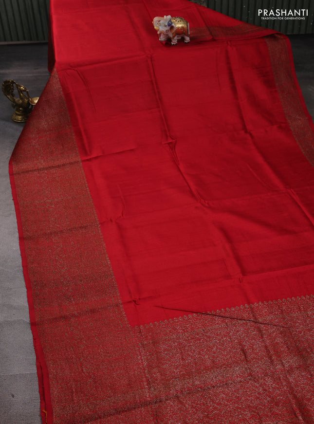 Red & Mustard Banarasi Raw Silk Saree