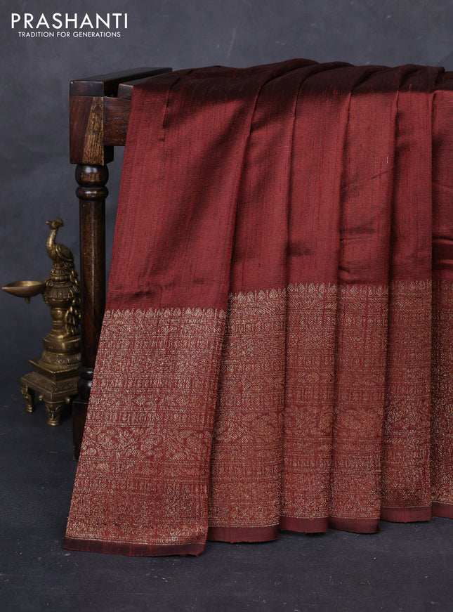 Brown & Pink Banarasi Raw Silk Saree - Buttas