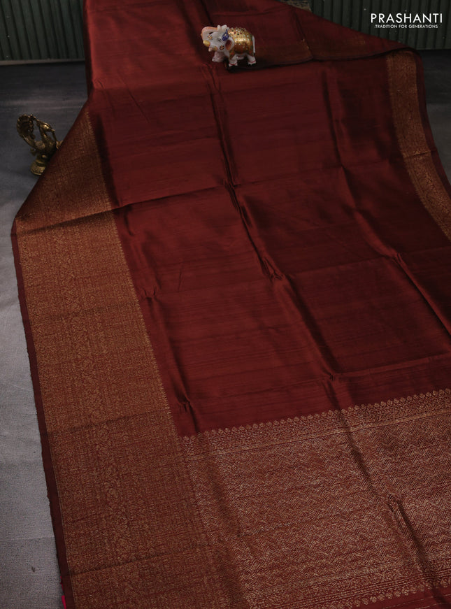 Brown & Pink Banarasi Raw Silk Saree - Buttas