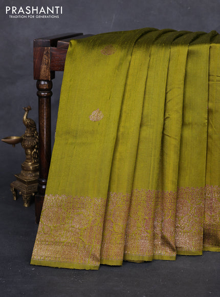 Mehendi Green Banarasi Raw Silk Saree - Buttas