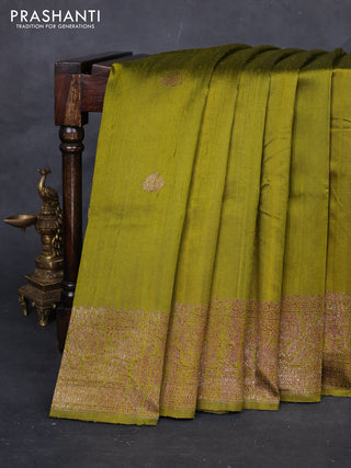 Mehendi Green Banarasi Raw Silk Saree - Buttas