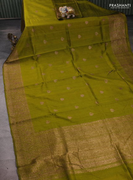 Mehendi Green Banarasi Raw Silk Saree - Buttas