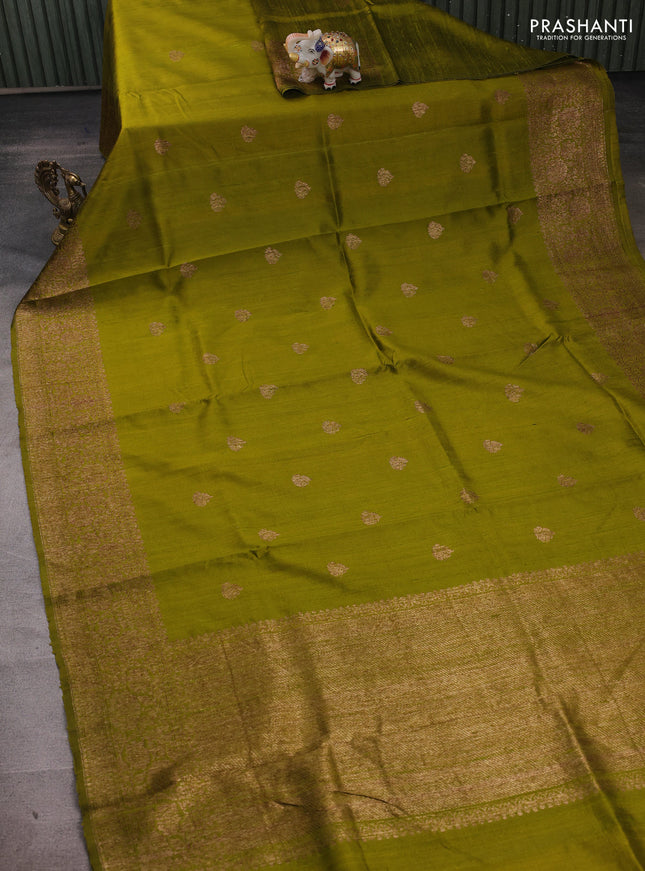 Mehendi Green Banarasi Raw Silk Saree - Buttas