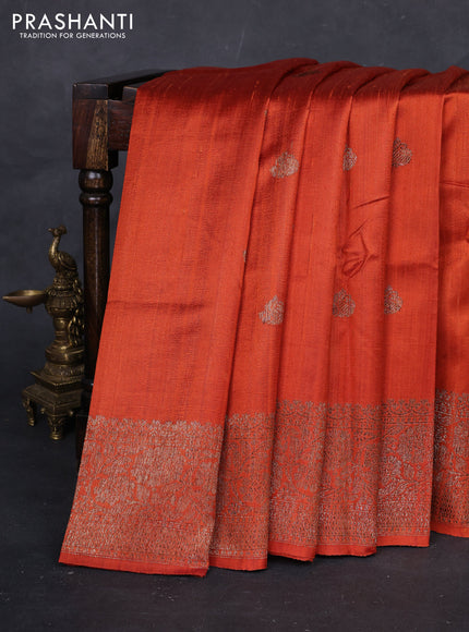 Orange Banarasi Raw Silk Saree - Buttas