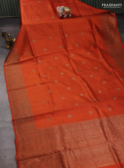 Orange Banarasi Raw Silk Saree - Buttas
