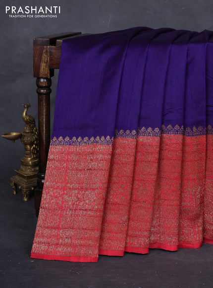Blue & Red Banarasi Raw Silk Saree