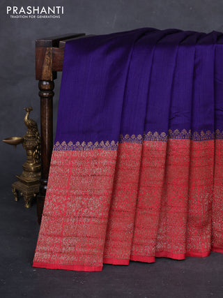 Blue & Red Banarasi Raw Silk Saree