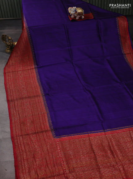 Blue & Red Banarasi Raw Silk Saree