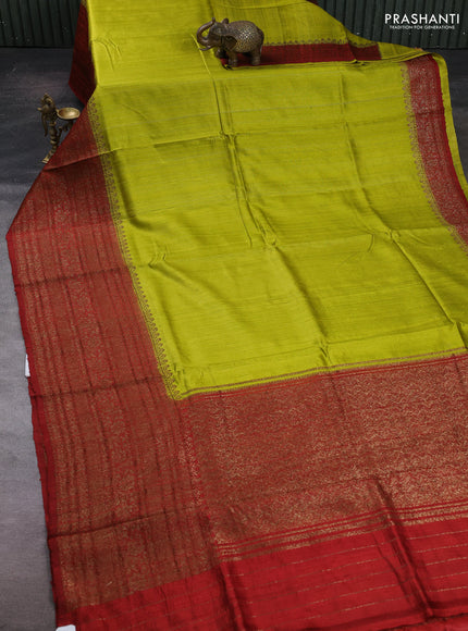 Lime Yellow & Maroon Banarasi Raw Silk Saree