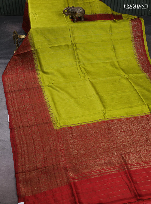Lime Yellow & Maroon Banarasi Raw Silk Saree