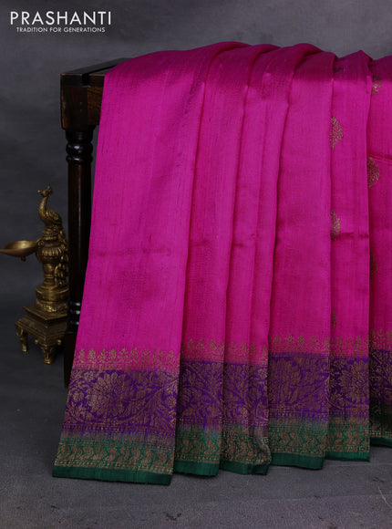 Pink & Green Banarasi Raw Silk Saree - Buttas