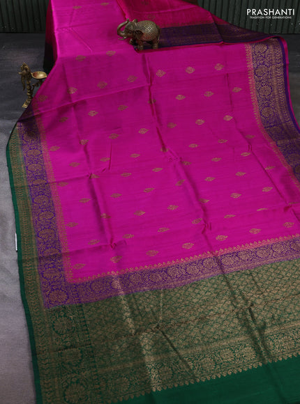 Pink & Green Banarasi Raw Silk Saree - Buttas