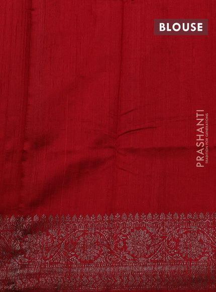 Cream & Red Banarasi Raw Silk Saree - Buttas
