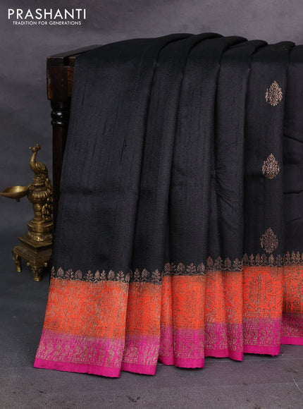 Black & Pink Banarasi Raw Silk Saree - Buttas